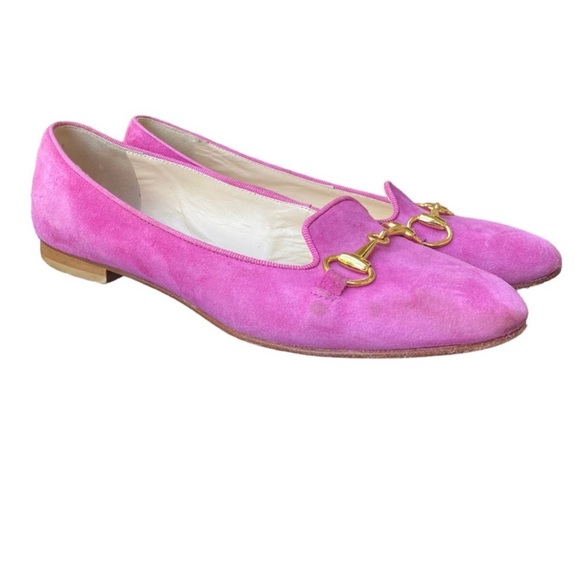 Patricia Green Suede Flat Loafers Gold Horsebit Detail in Pink size 38.5 EU - Picture 8 of 8